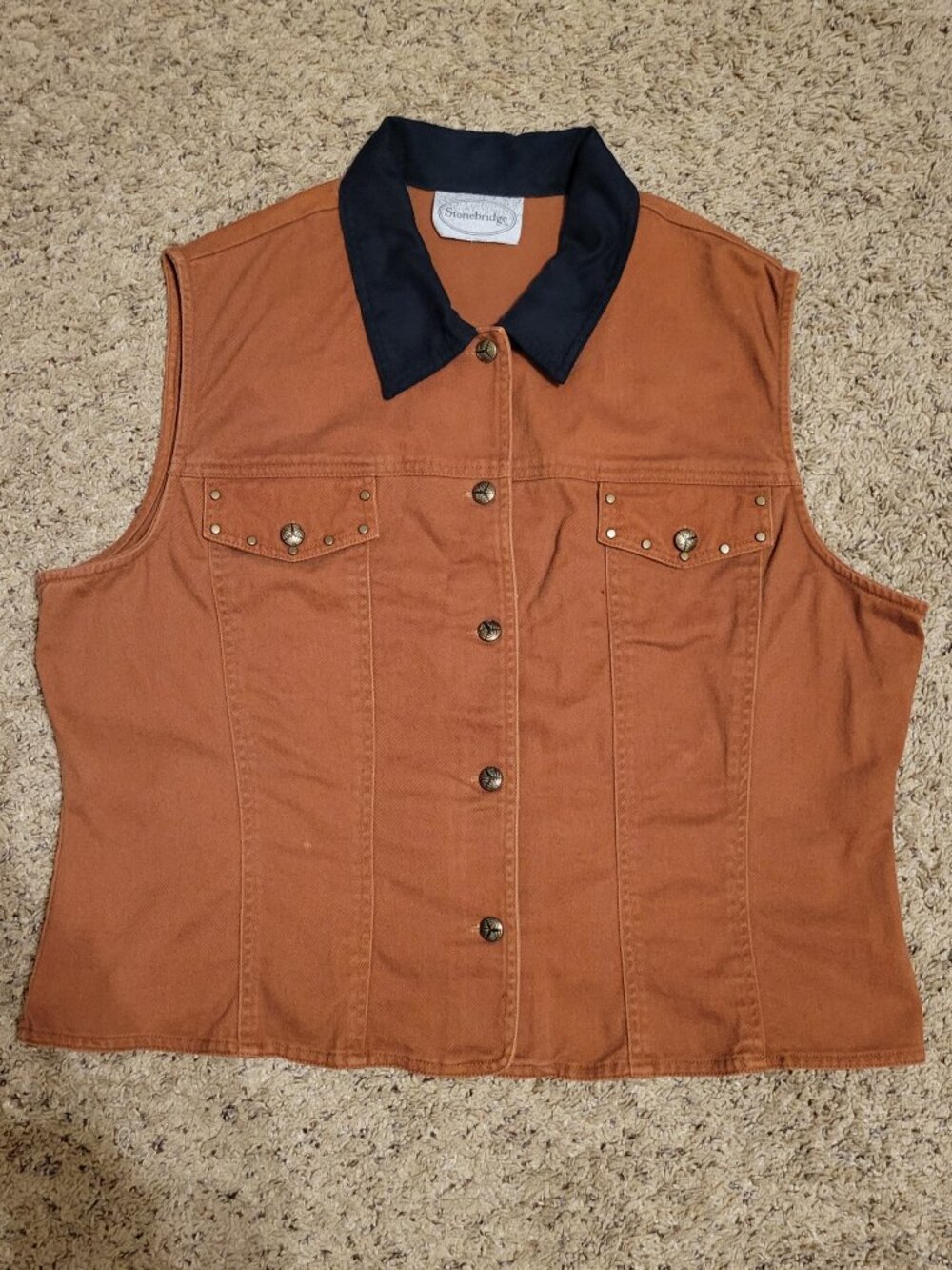 90s Stonebridge Brown Vest Womens Button Down Metal Studs Western Goblincore